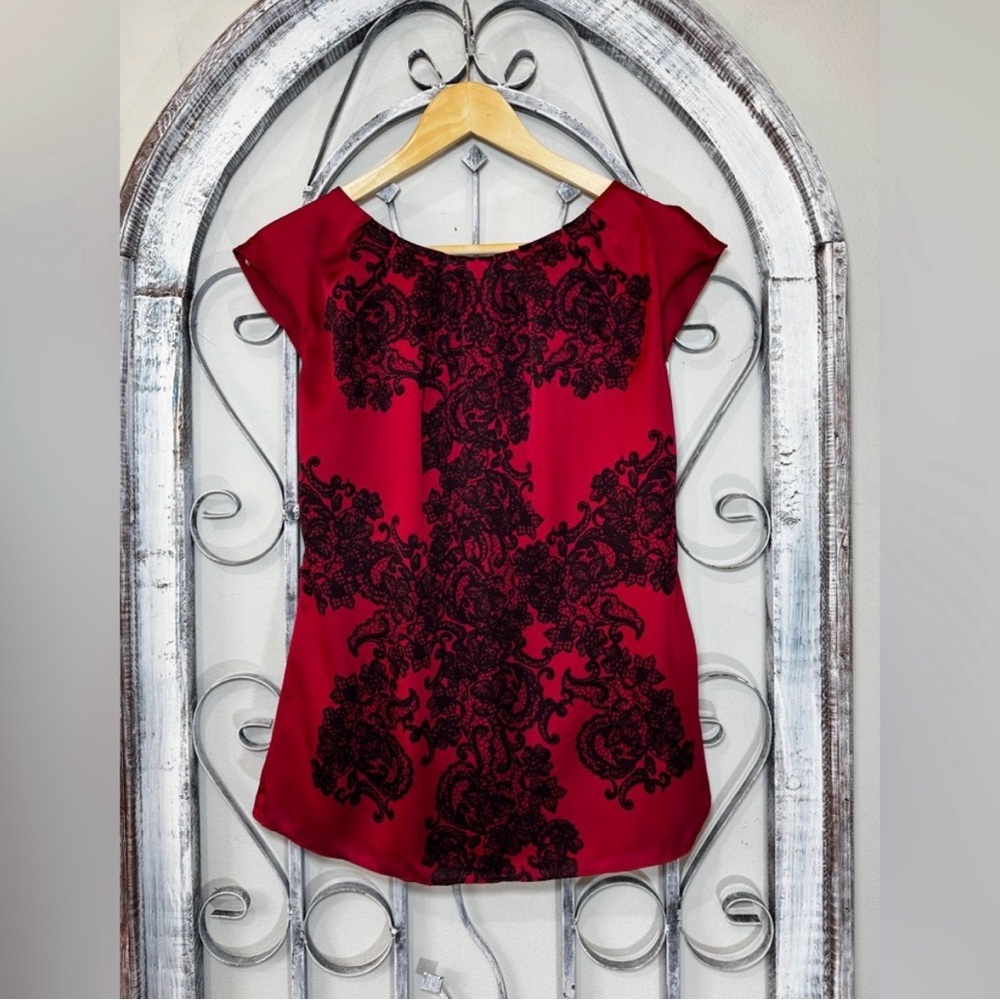 Worthington Red and Black Lace Print Women's Blouse #1585